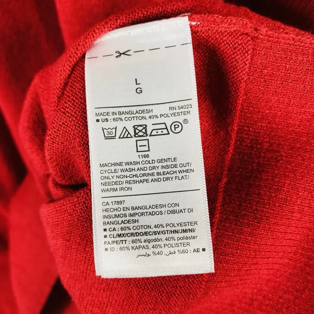 Old Navy Sweater Men's Large Red Everyday V-Neck Cotton Blend Pullover